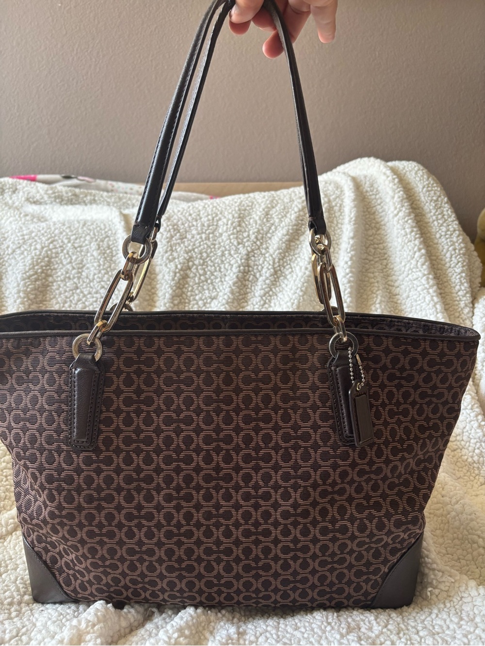 Coach Brown Signature Canvas Tote with Dark Brown Trim